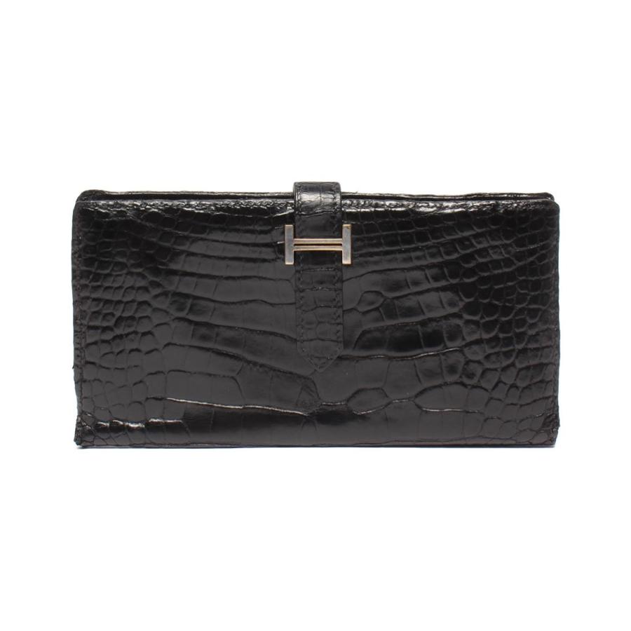 エルメス 長財布 □O刻印 シルバー金具 アリゲーター ベアンスフレ