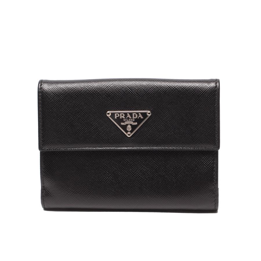 美品 プラダ 二つ折り財布 Wホック レディース メンズ PRADA 中古