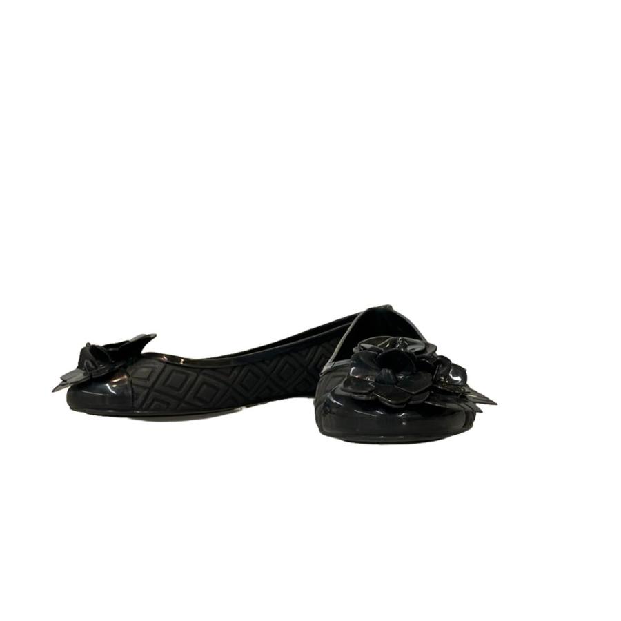 【未使用】Tory Burch フラットシューズ 6M 黒 Tory Burch 23cm フラットシューズ 黒レザー リボン ロゴ 6M