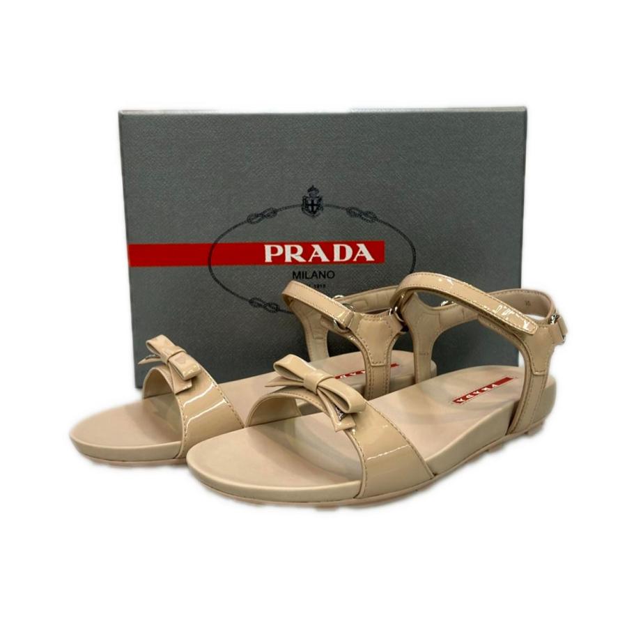 美品 プラダ ナッパレザーアンクルストラップサンダル CALZATURE BABY