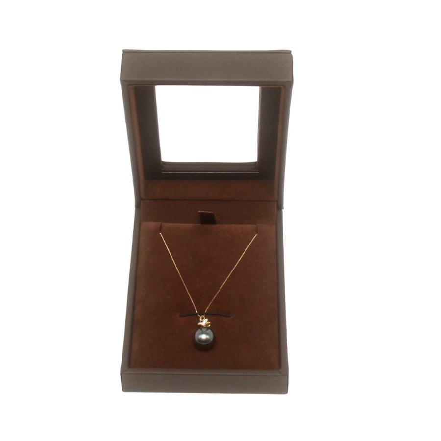 美品 ネックレス K18 黒蝶真珠 10mm ダイヤ 0.03ct レディース