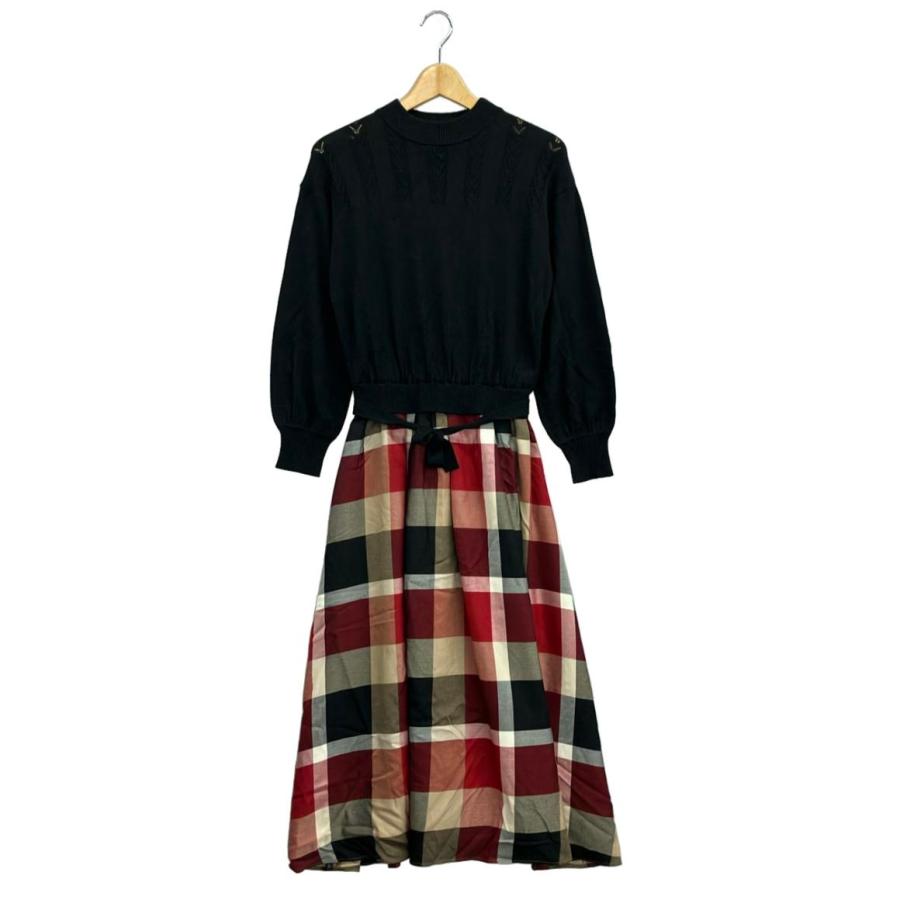 ブルーレーベルクレストブリッジ 長袖ワンピース チェック 切替ニット