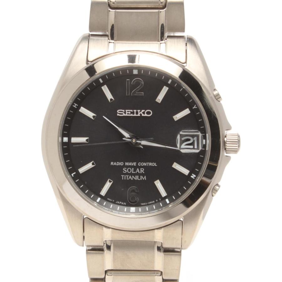 美品 セイコー 腕時計 スピリット ソーラー ブラック 7B52-0AM0 メンズ  