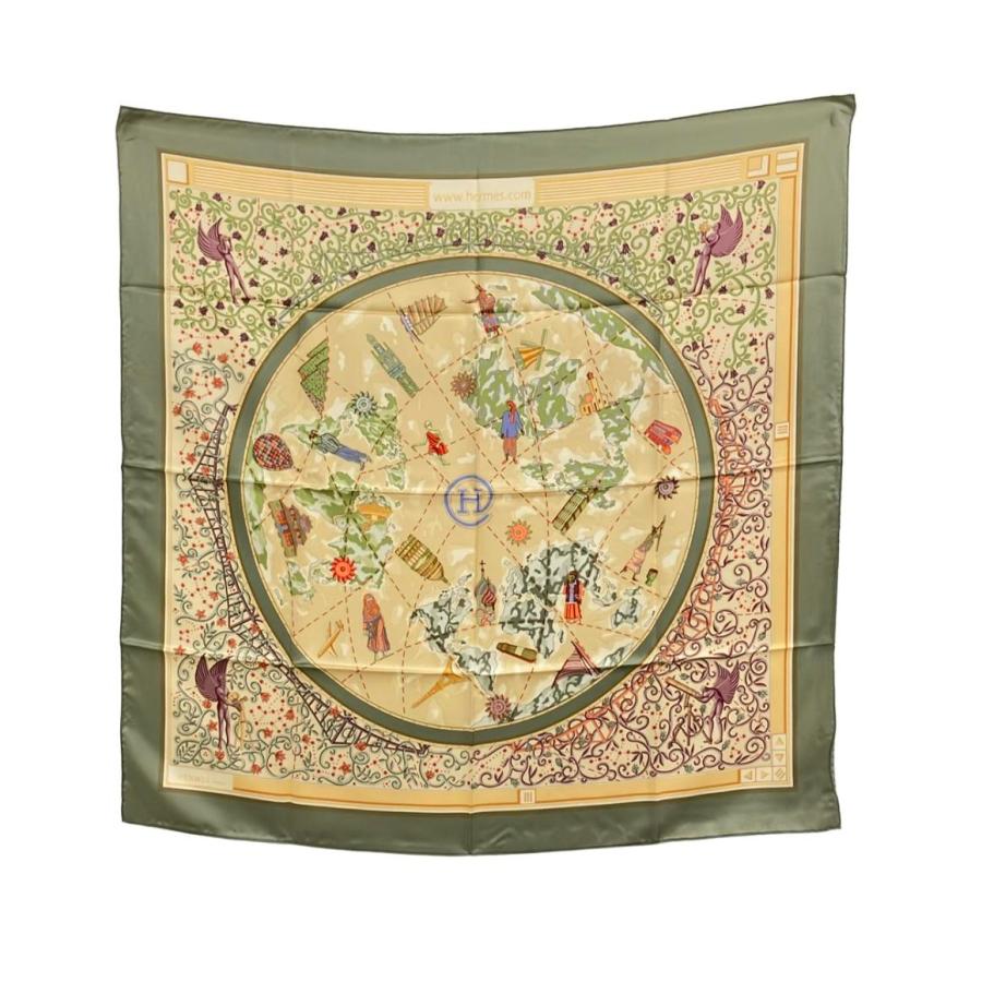 美品 エルメス スカーフ カレ90 シルク100% 世界地図 レディース