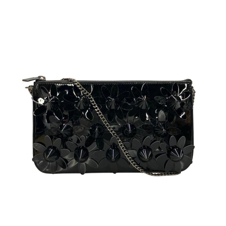 クリスチャンルブタン　チェーンショルダーバッグ　黒　エナメル　花柄 美品 クリスチャンルブタン チェーンショルダーバッグ 肩掛け フラワー