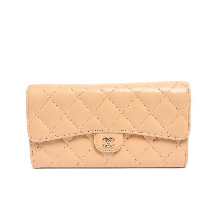 CHANEL シャネル マトラッセ 長財布 ココマーク ベージュ 革 ロゴ金具 シャネル 長財布 ココマーク ゴールド金具 マトラッセ キャビアスキン