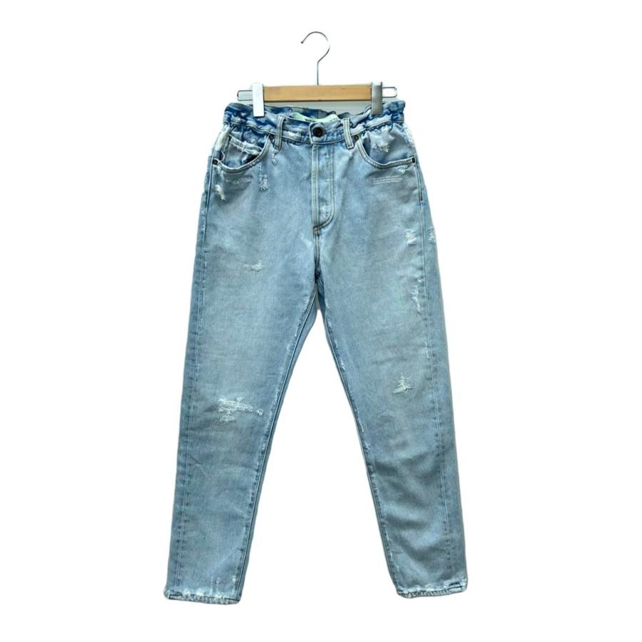 オフホワイト イージーデニムパンツ ダメージ加工 レディース SIZE 29