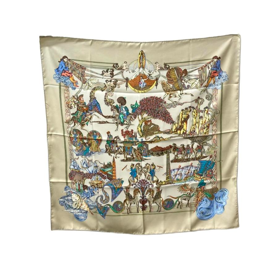 美品 エルメス スカーフ カレ90 シルク100% Au FIL de la SOIE