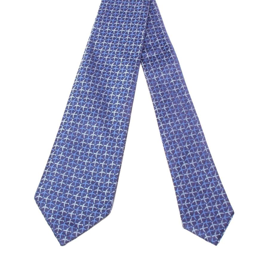 美品 ブルガリ ネクタイ シルク100％ リバーシブル 雲×飛行機柄 メンズ