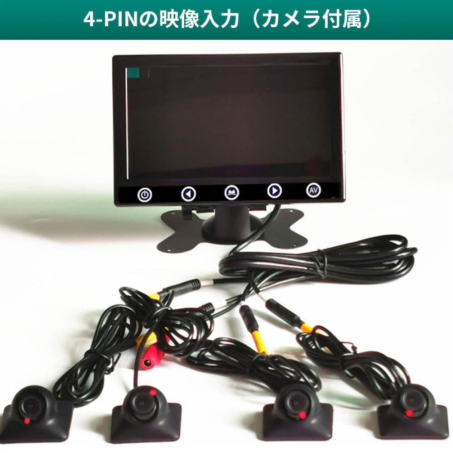 4分割7インチモニター＆カメラセット　液晶モニター　車載オンダッシュモニター 4個カメラ 12V専用　自動車　画面分割機能で4画面、2画面｜hugeled