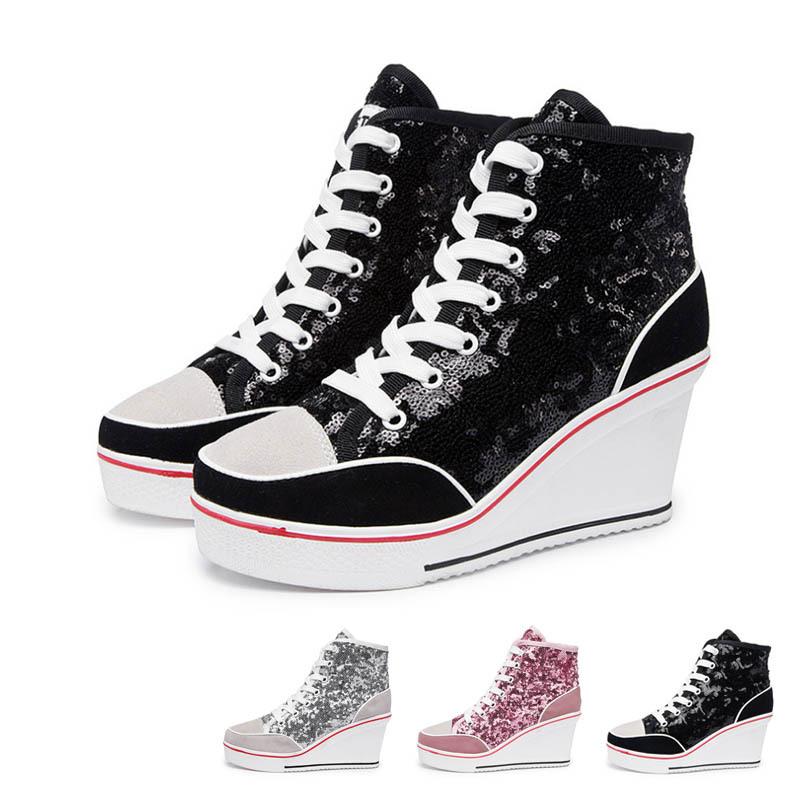 厚底スニーカー ヒールスニーカー レディース スニーカー シューズキャンバス ハイヒール ウェッジソール カジュアルシューズ インヒール キラキラ 3色 Xj Shoe39 1storehome 通販 Yahoo ショッピング