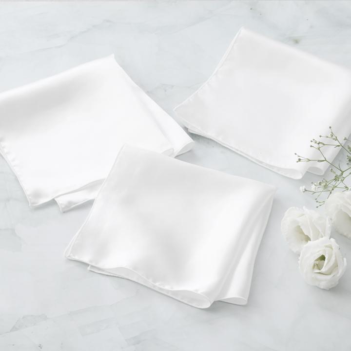 huggebridal ポケットチーフ シルク 100％ 1枚入り 日本製 白 ホワイト