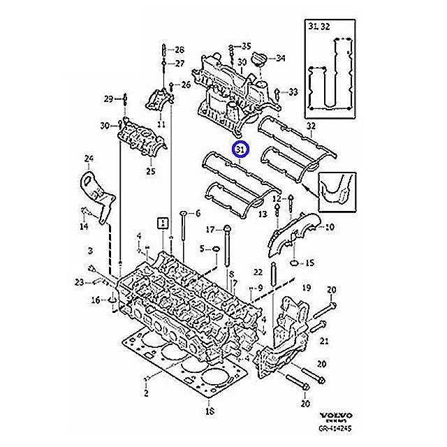 ボルボ、希少Volvo B6304Tエンジン用ヘッドカバー他６点セット ボルボ タペットカバーガスケット S60 V60 ヘッドカバー