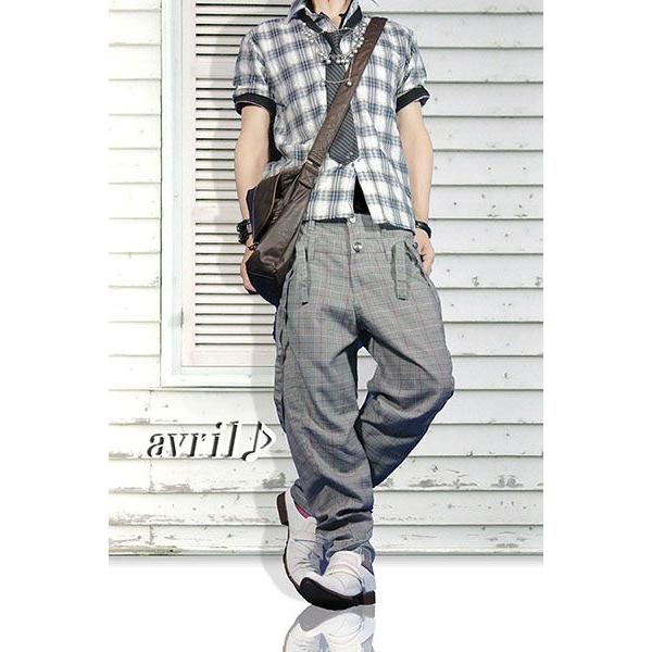 サルエルパンツ メンズ 2way サスペンダー GRAYチェック ボトムス