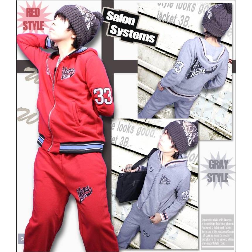 ジャージ メンズ フード付 ブルー グレー レッド スウェット ボトムス