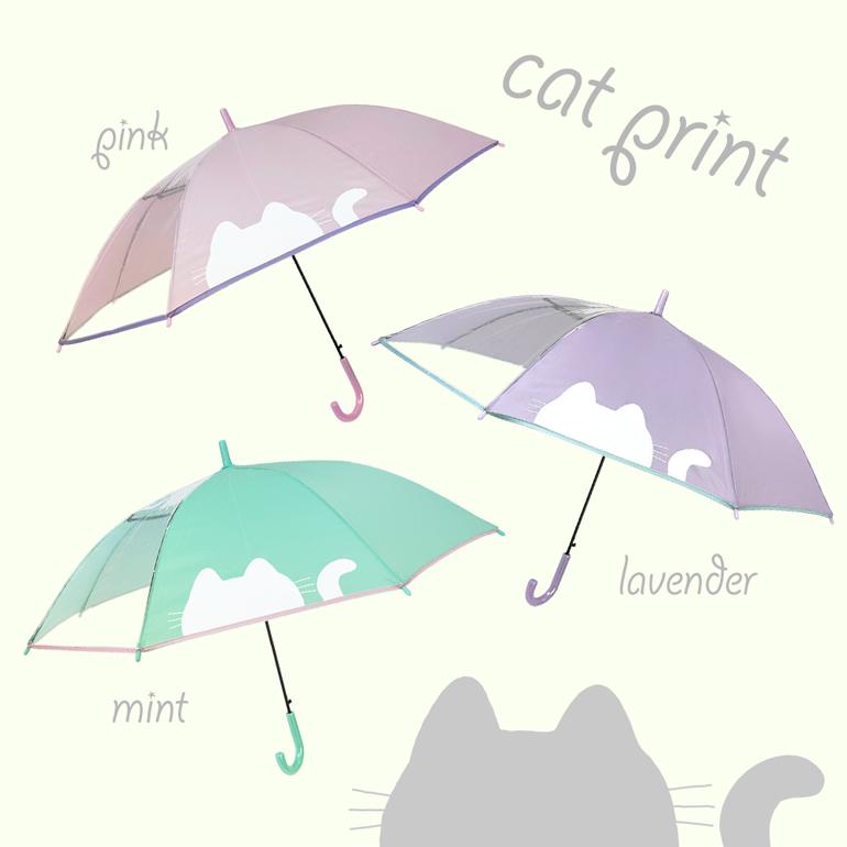 子供傘 1コマ 猫 プリント 透明窓付き 55cm ジャンプ 傘 長傘 雨傘