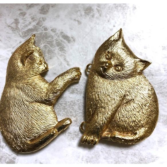 金銀 ベルト バックル ネコ ゴージャス ハンドメイド素材 4cmの