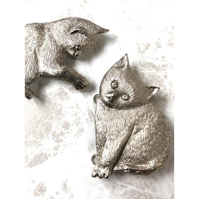 金銀 ベルト バックル ネコ ゴージャス ハンドメイド素材 4cmの