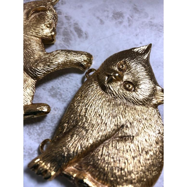 金銀 ベルト バックル ネコ ゴージャス ハンドメイド素材 4cmの