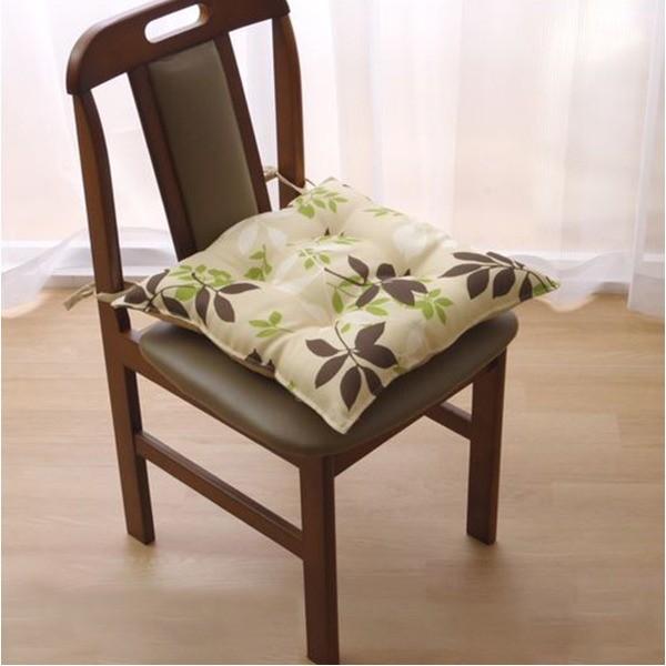 クッション 椅子用 シート リーフ柄 ブラック 約43×43cm 2枚組