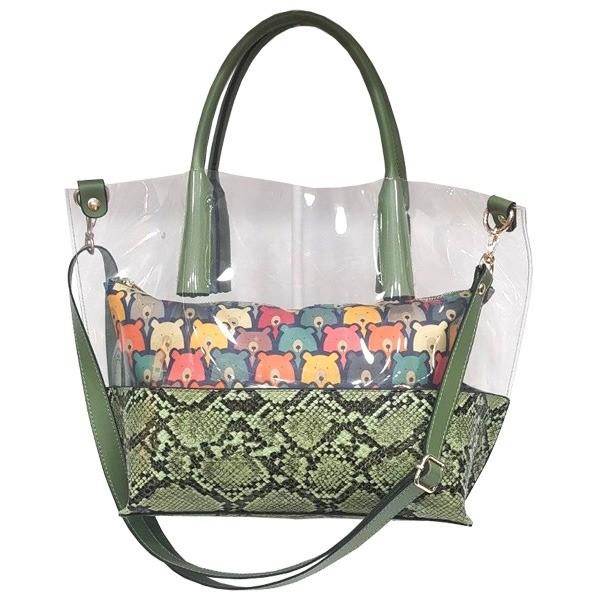 ポーチのプリントが可愛い スネーク柄クリアトートバッグ グリーン スネーク柄クリアトートバッグ グリーン Ds ならショッピング ランキングや口コミも豊富なネット通販 更にお得なpaypay残高も スマホアプリも充実で毎日どこからでも気になる商品をその場でお