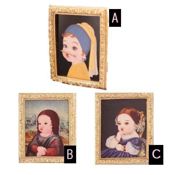 送料無料 ミニチュア 雑貨 額入り パロディ絵画 ドールハウス キット