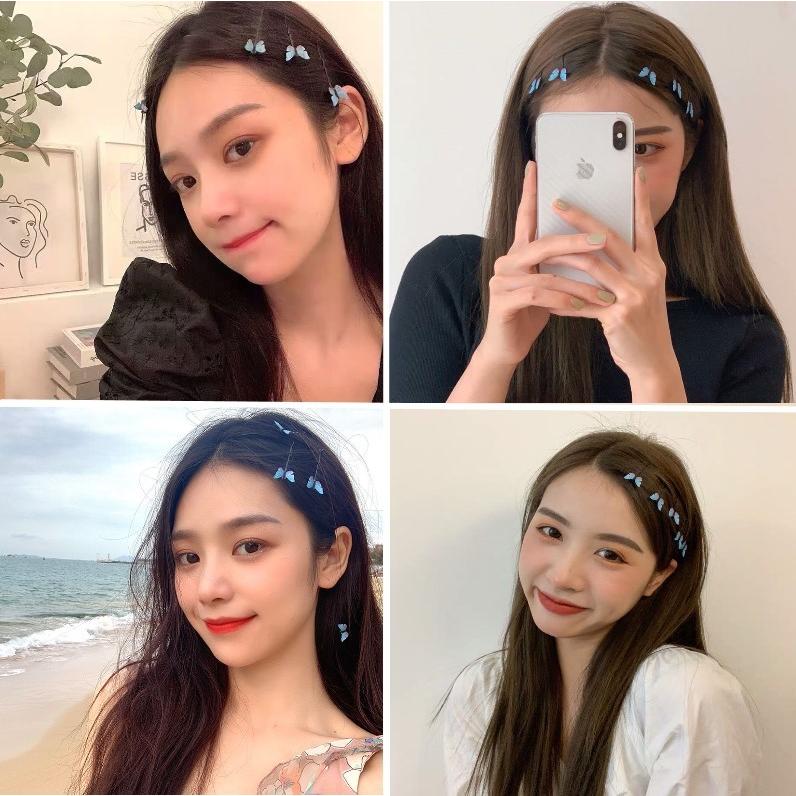 送料無料 ブルー 蝶々 ヘアピン 髪飾り ヘアクリップ 4個セット 青色  