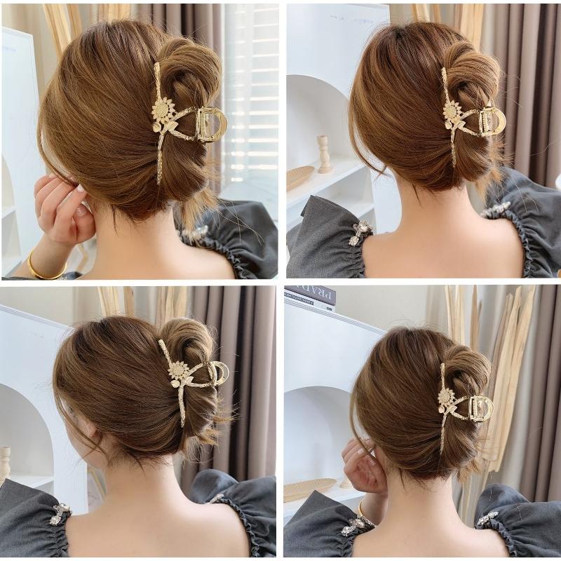 送料無料 メタルサンフラワーヘアクリップ クロス バンスクリップ