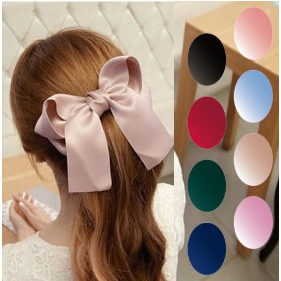 送料無料 バレッタ サテンリボン ヘアアクセ エレガント 幅広 蝶々結び