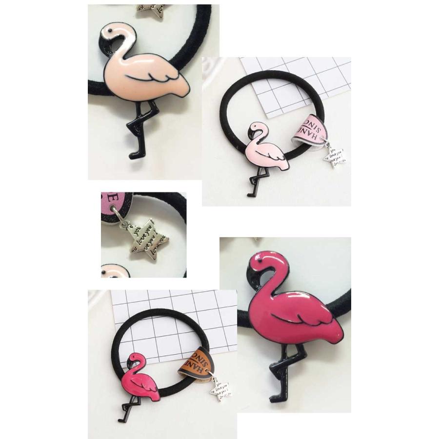 送料無料 ヘアゴム フラミンゴ ヘアアクセサリー メタルチャーム