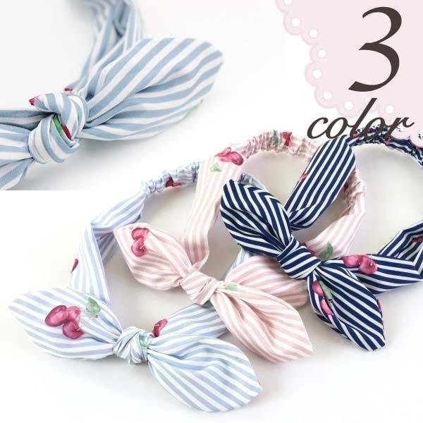 うさみみリボン　ヘアゴム　2こセット　木の実　ネイビー　ホワイト うさみみリボンヘアゴム2こセット木の実ネイビーホワイト