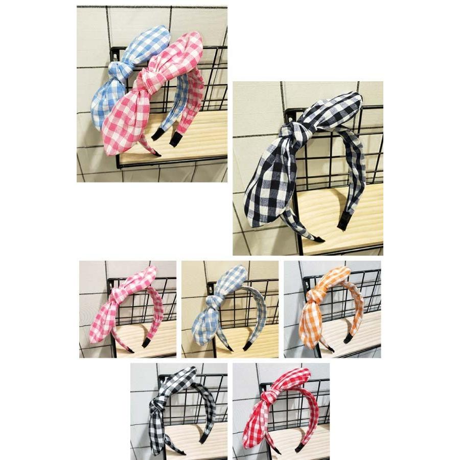 送料無料 うさ耳 カチューシャ ワイヤーカチューシャ リボン ギンガム