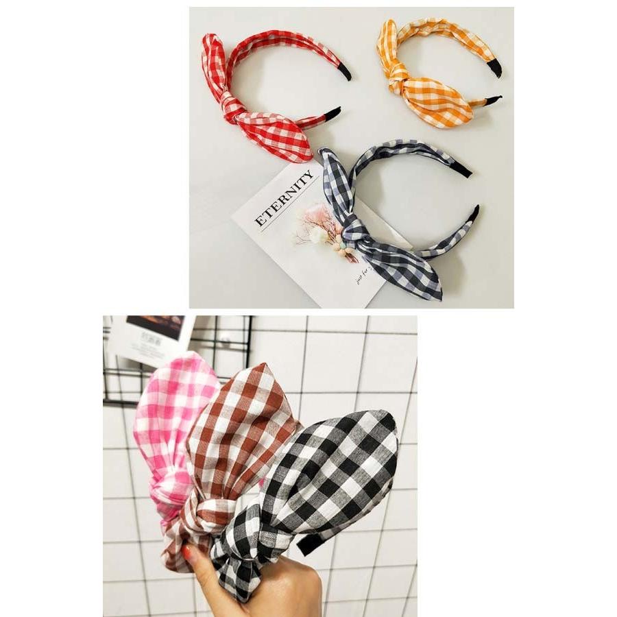 送料無料 うさ耳 カチューシャ ワイヤーカチューシャ リボン ギンガム