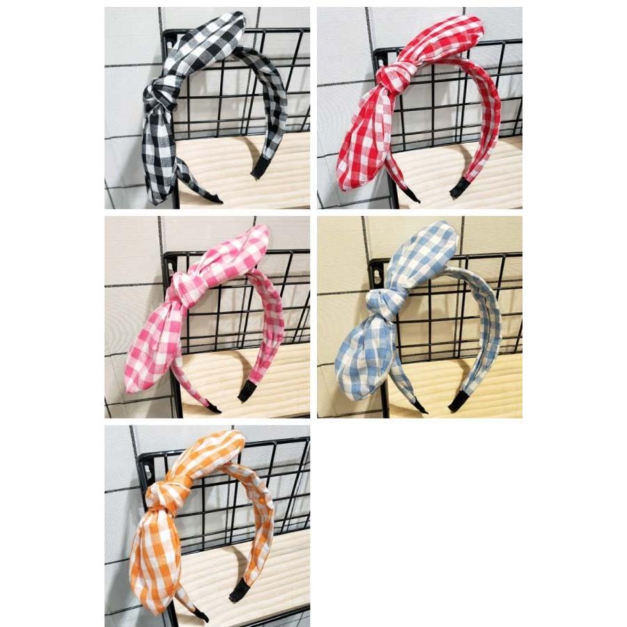 送料無料 うさ耳 カチューシャ ワイヤーカチューシャ リボン ギンガム