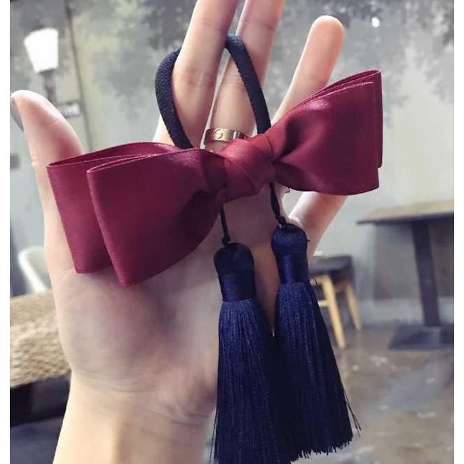 送料無料 二重 リボン タッセル付 エレガント ヘアゴム ヘアアクセ 