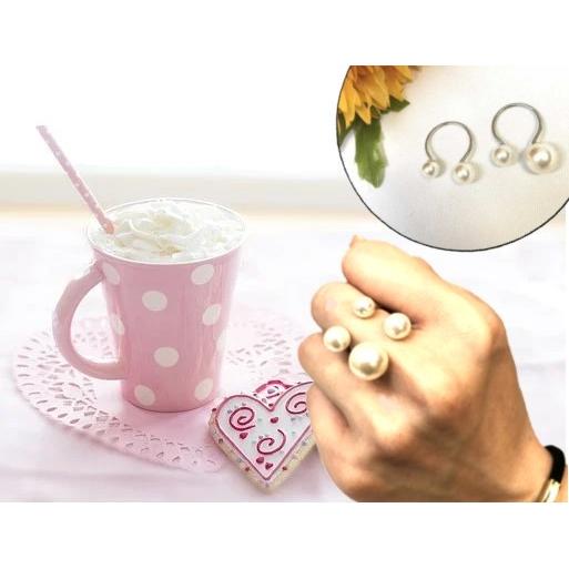 送料無料 ダブル パール リング 指輪 フリーサイズ 可愛い お洒落