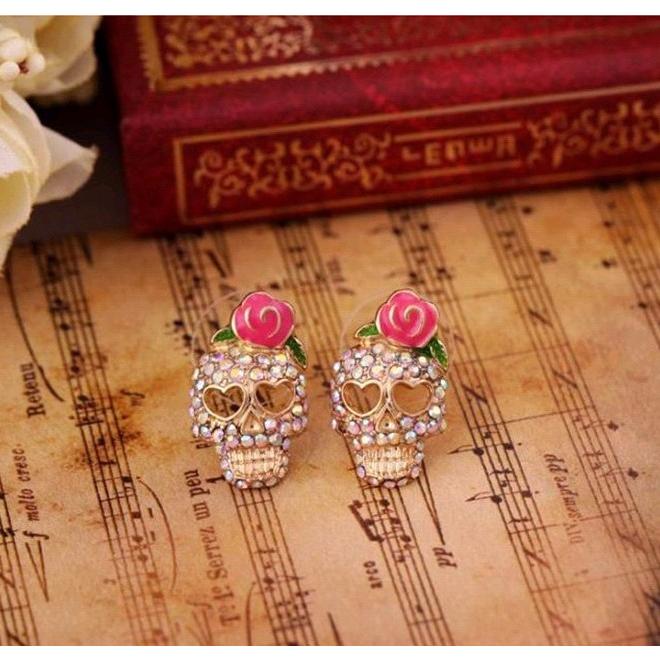 送料無料 カラベラ モチーフ ビジュー ピアス ラインストーン