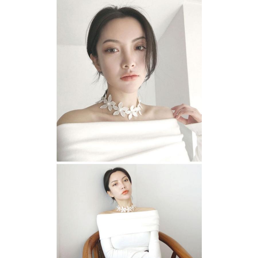 送料無料 フラワー レース チョーカー 花 パール シック おしゃれ