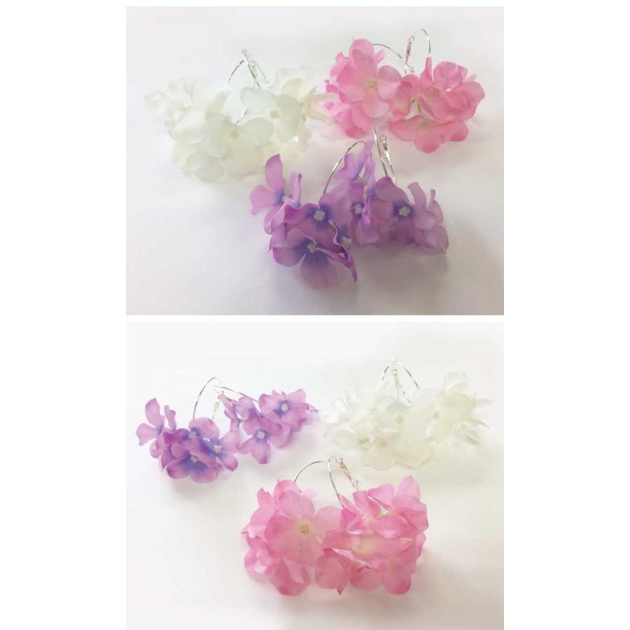 送料無料 造花 小花フープピアス レディ 紫陽花 花 ダンス インパクト 