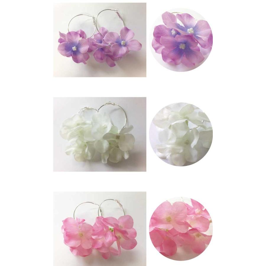 送料無料 造花 小花フープピアス レディ 紫陽花 花 ダンス インパクト