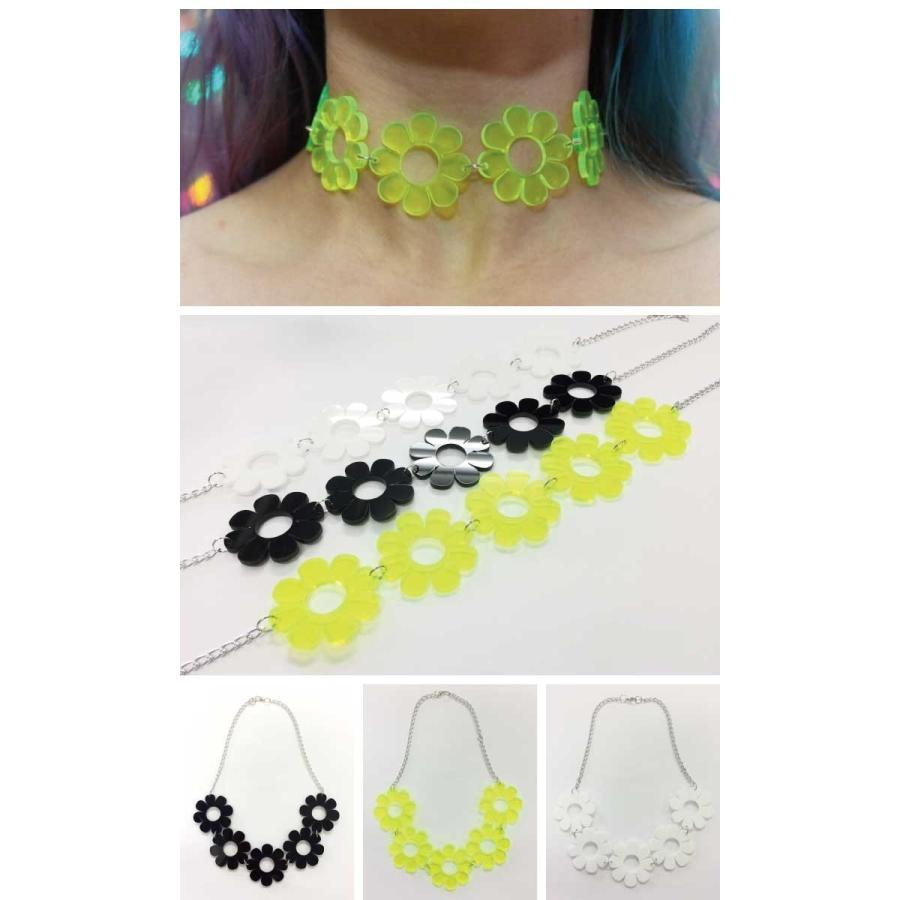 送料無料 フラワー モチーフ アクリル ネックレス チョーカー 派手