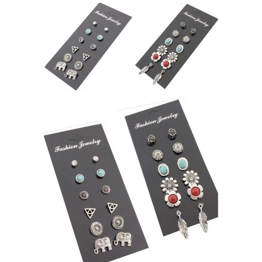送料無料 ピアス セット 民族系 シルバー ターコイズ アニマル 幾何学