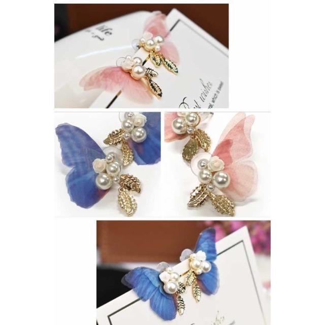 送料無料 3点以上50％オフ ピアス パール ビジュー シフォン 蝶