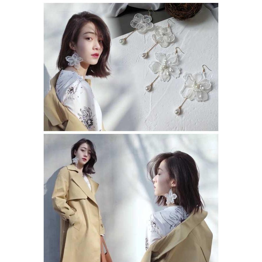 No.435 ハンドメイド　シフォン　フラワー　パールピアス　イヤリング シフォンフラワー ピアス/イヤリング | Julys Moon