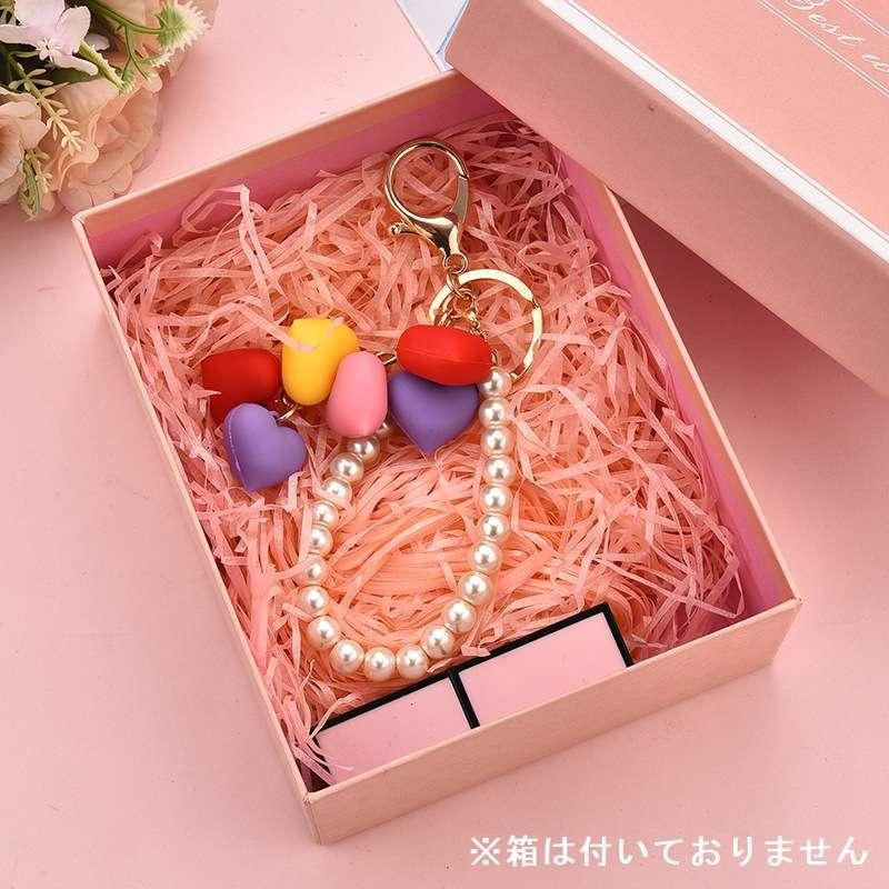 送料無料 キーホルダー カラフル ハート チャーム パール
