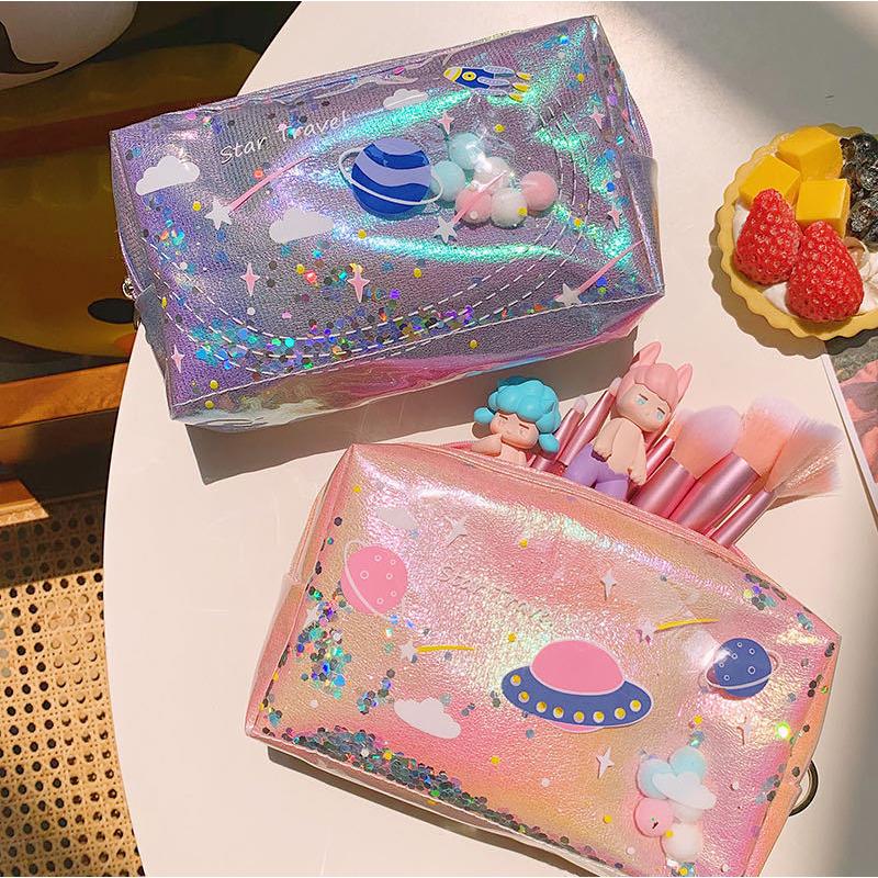 送料無料 メタルカラー コスメポーチ 化粧ポーチ ラメ入り 可愛い