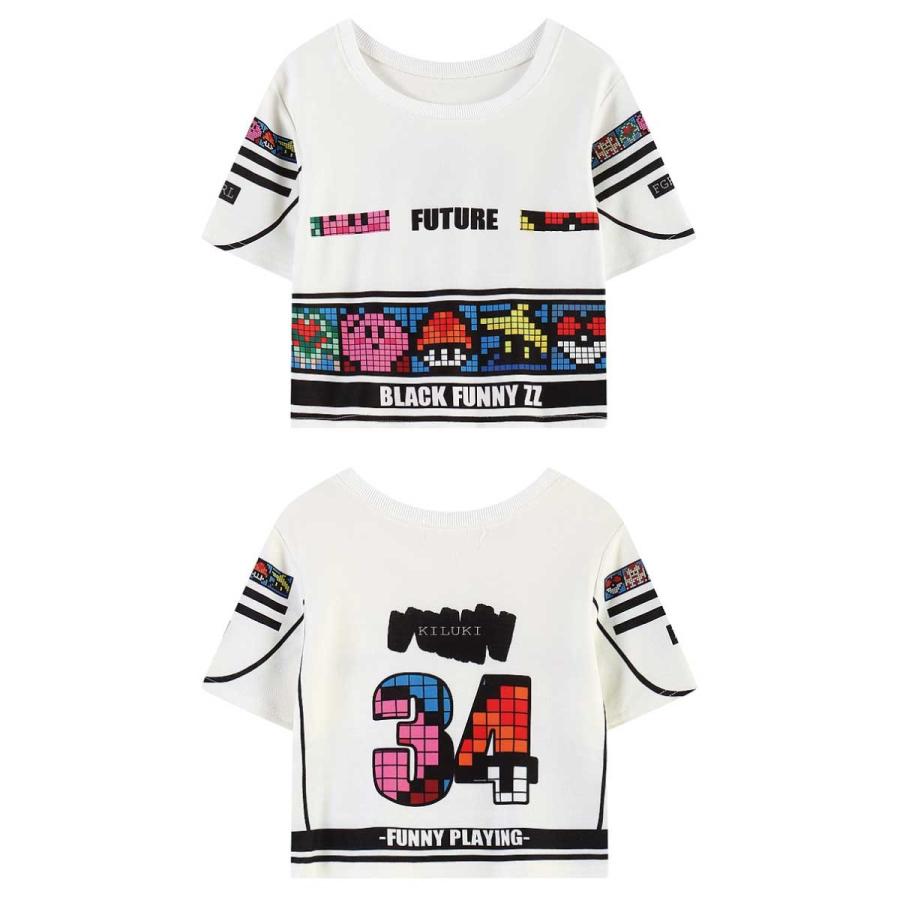 ゲームデザイン Tシャツ トップス ショート丈 へそ出し ドット絵 ビット絵 ブロック レディース 派手 渋谷 原宿 ロックt イベント ダンス R B 夏 ファンシーアクセのhumming F 通販 Yahoo ショッピング
