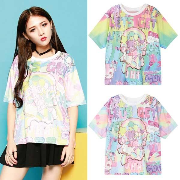 ゆめかわいい アニマル Tシャツ ペールカラー ドリーム ドリーミィ レインボー ペガサス ユニコーン ハートカラフル ゴスロリロック 夏 Kera Dream ファンシーアクセのhumming F 通販 Yahoo ショッピング