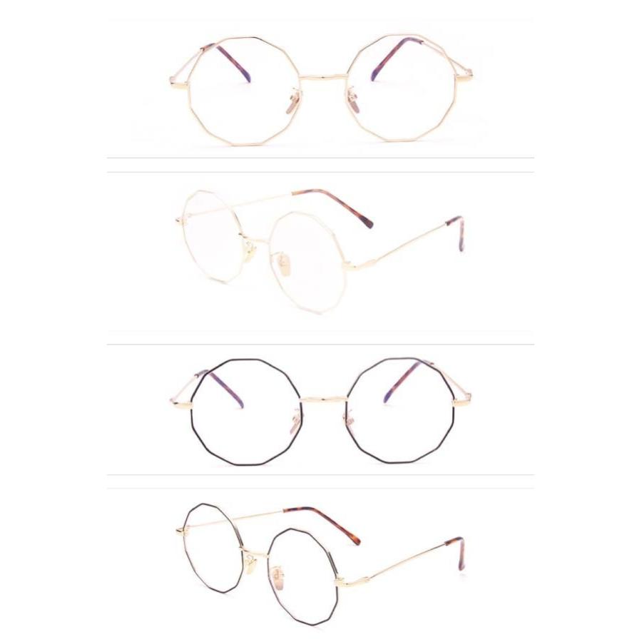 送料無料 ファッション グラス 伊達メガネ 12角形 フレーム メガネ 多