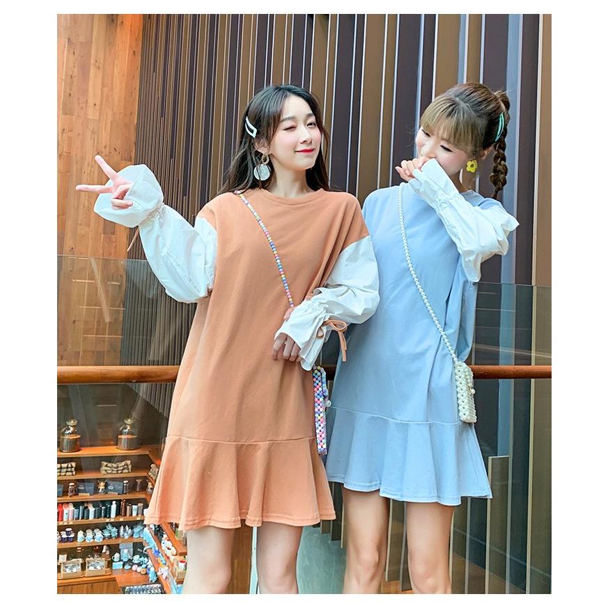 人気no 1 長袖 フリル Aライン ワンピース ペールカラー シャツ フレア アウター リボン ミニワンピ カジュアル 仕事 レディース 無地 0903 ワンピース カラー ブルー Www We Job Com